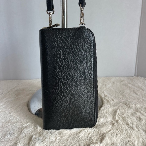 Vera Pelle Handbags - VERA PELLE Black Leather Crossbody Wallet And Phone Pocket